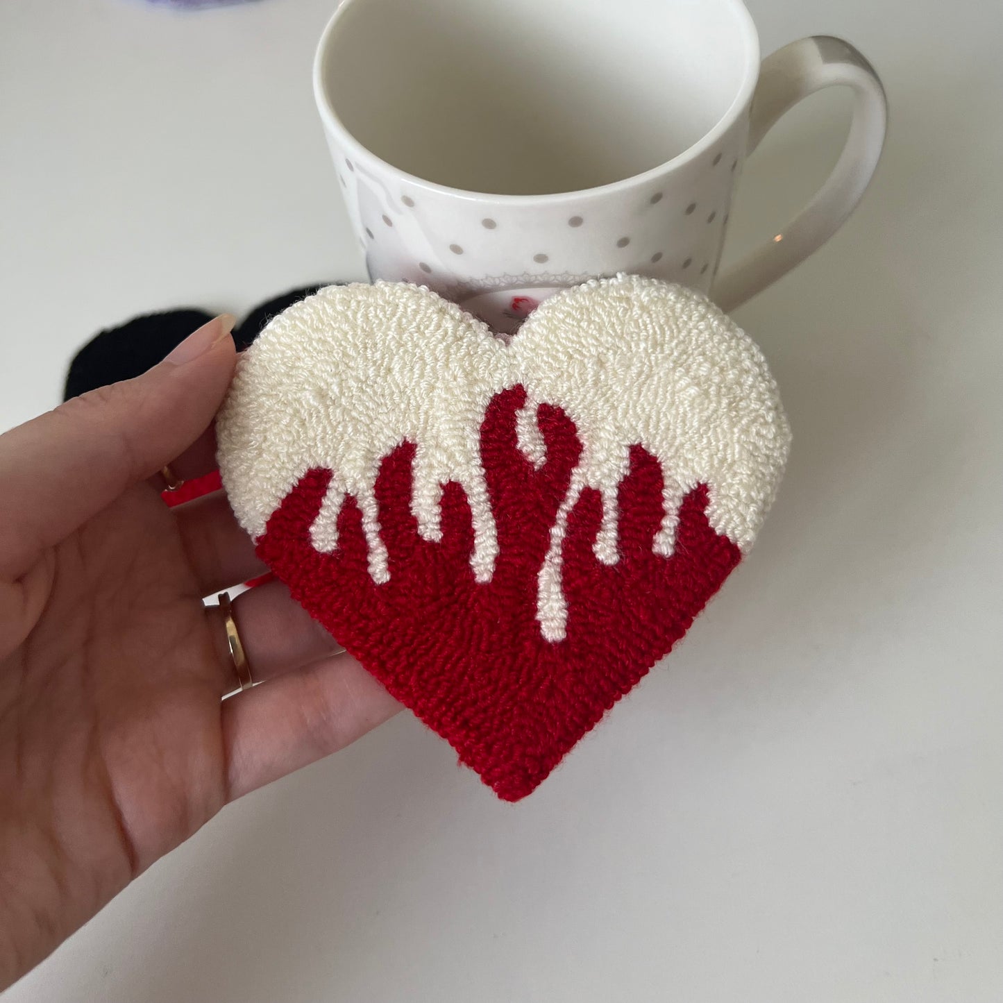 Flamin’ heart mug rugs